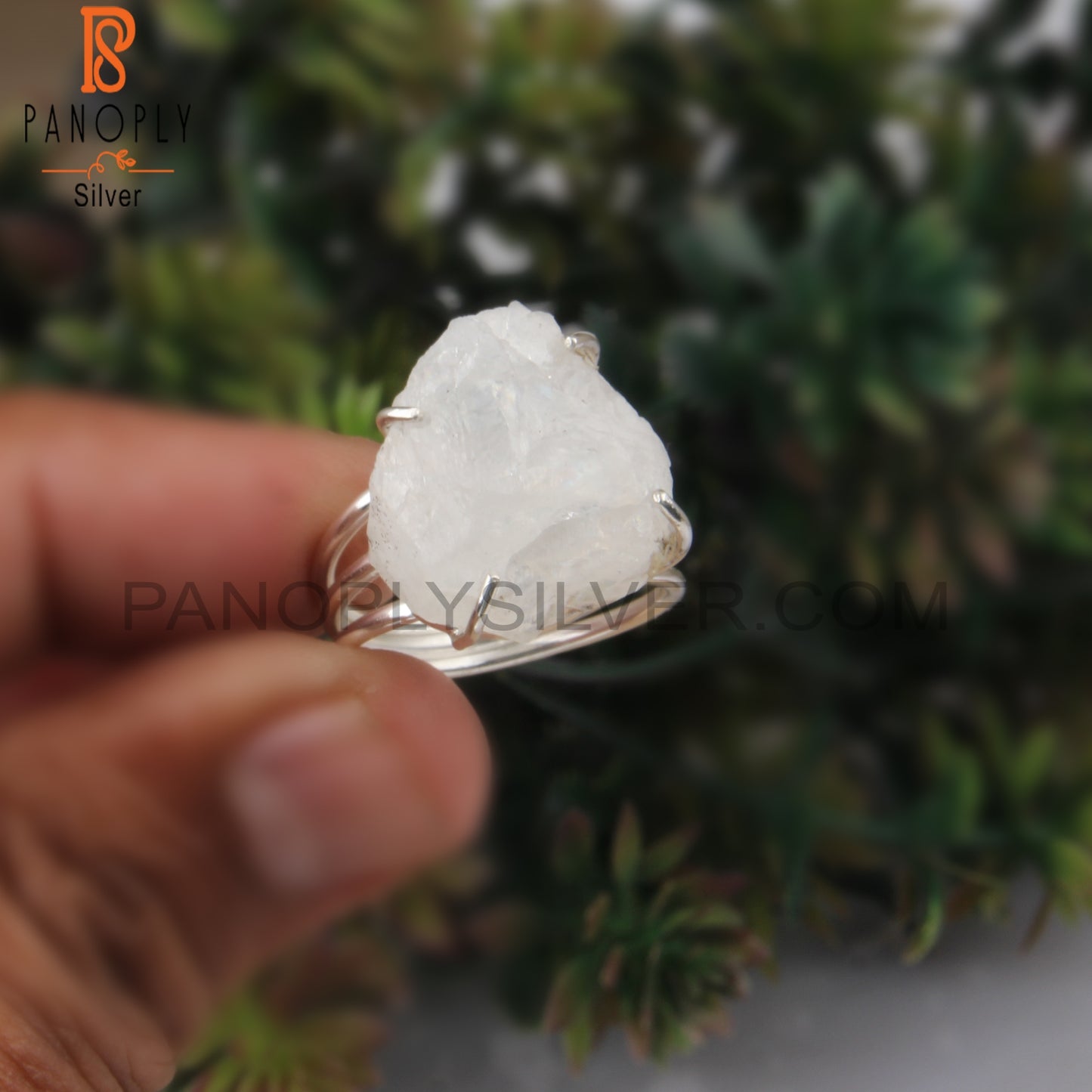 Rainbow Moonstone Rough Gem 925 Sterling Silver Aesthetic Ring