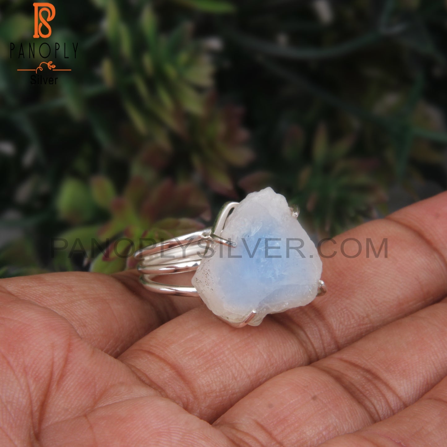 Rainbow Moonstone Rough Gem 925 Sterling Silver Aesthetic Ring