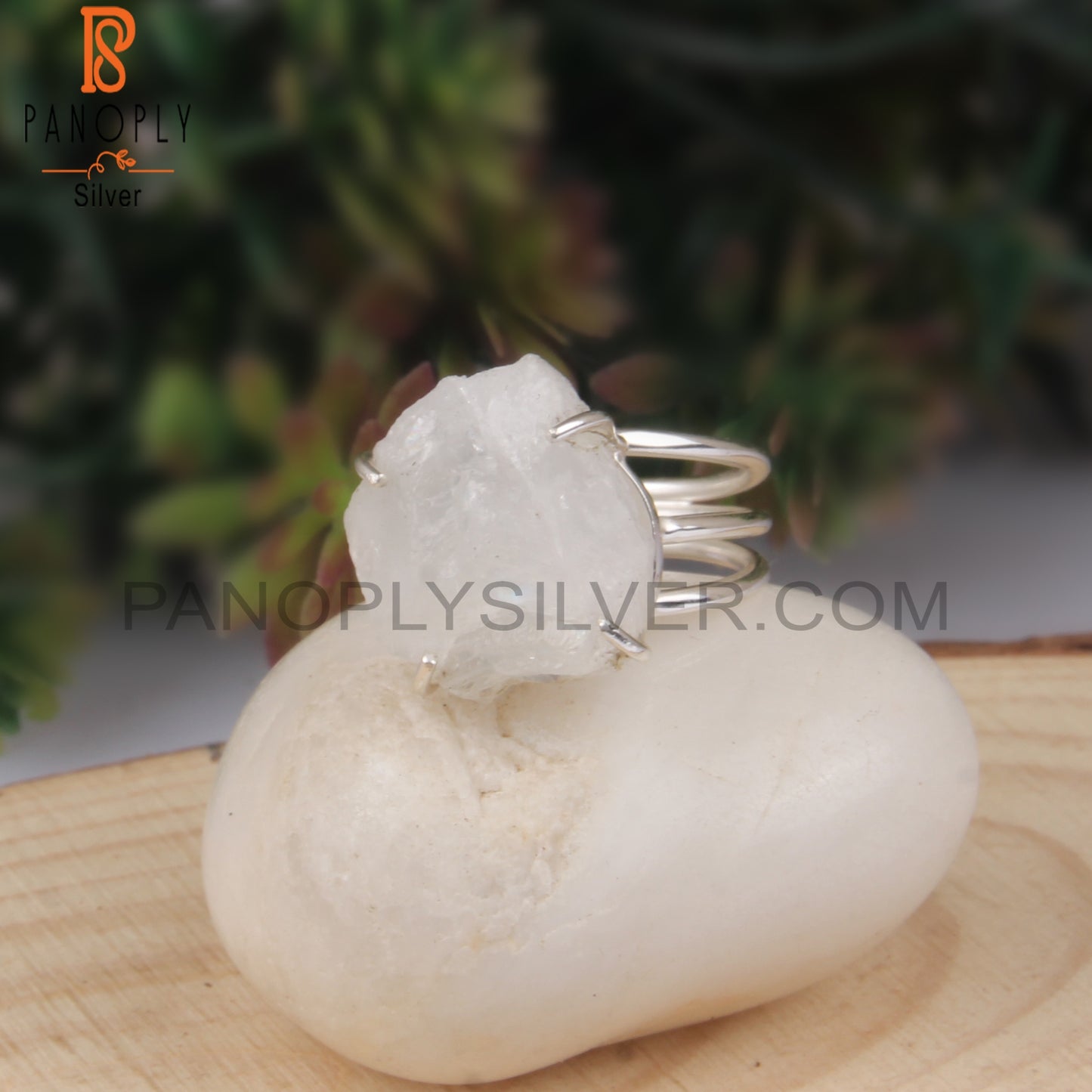 Rainbow Moonstone Rough Gem 925 Sterling Silver Aesthetic Ring