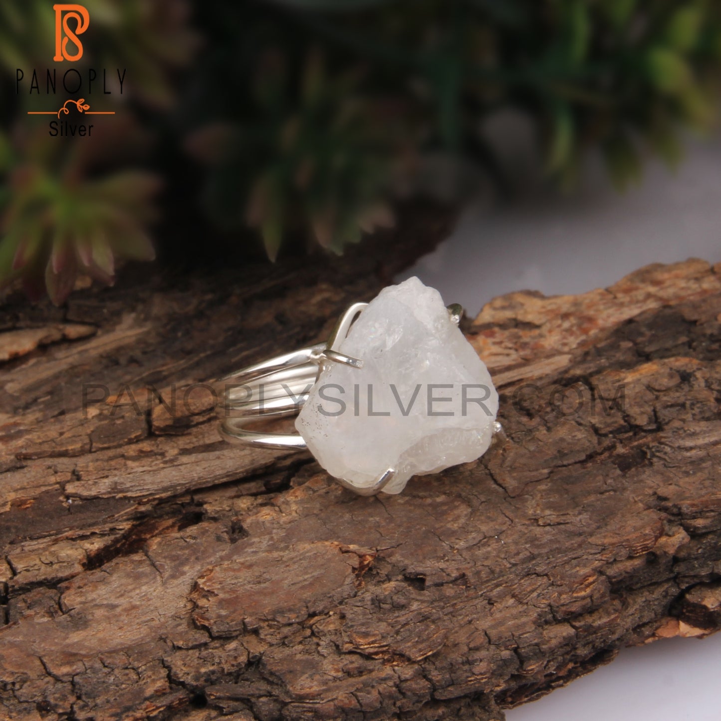Rainbow Moonstone Rough Gem 925 Sterling Silver Aesthetic Ring