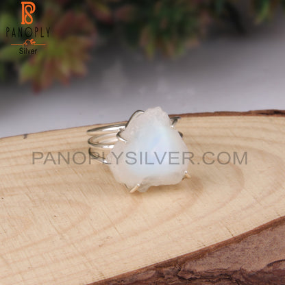 Rainbow Moonstone Rough Gem 925 Sterling Silver Aesthetic Ring