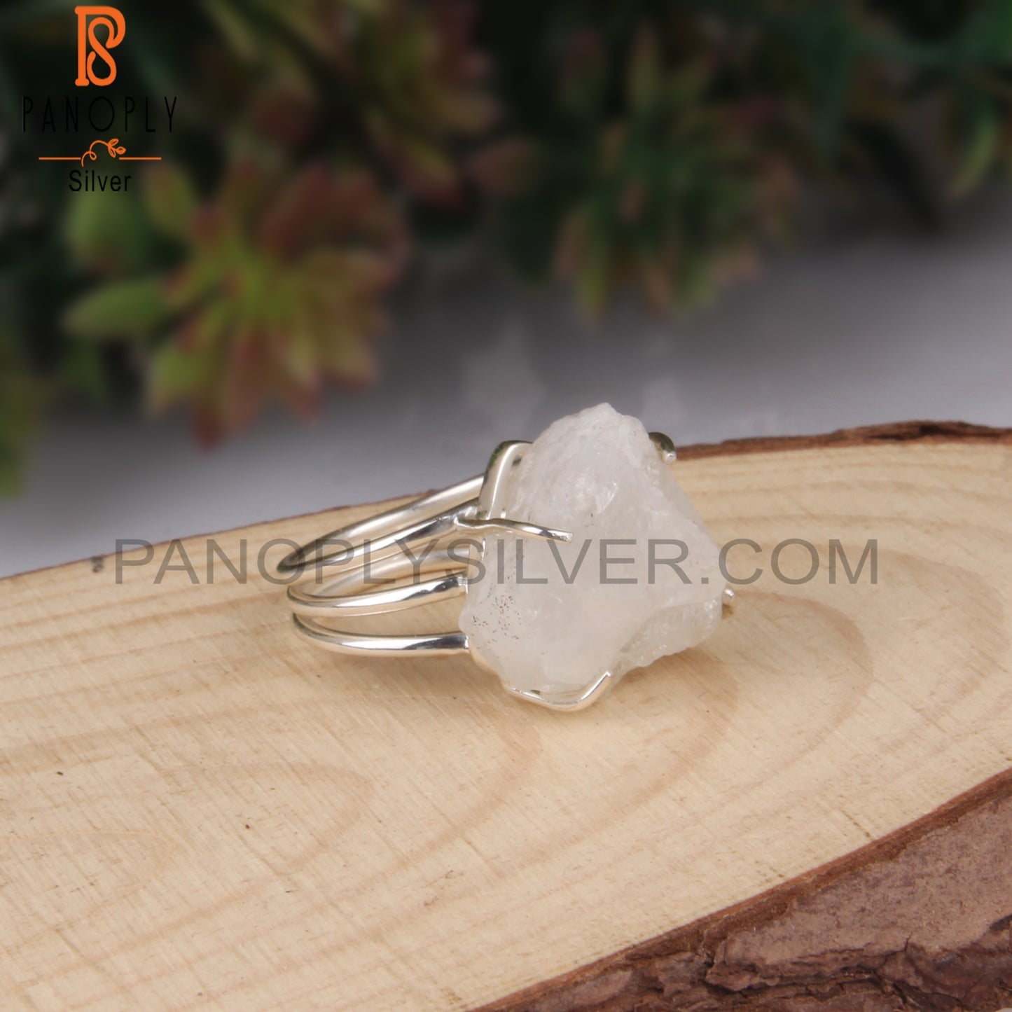 Rainbow Moonstone Rough Gem 925 Sterling Silver Aesthetic Ring