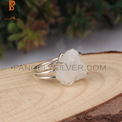 Rainbow Moonstone Rough Gem 925 Sterling Silver Aesthetic Ring