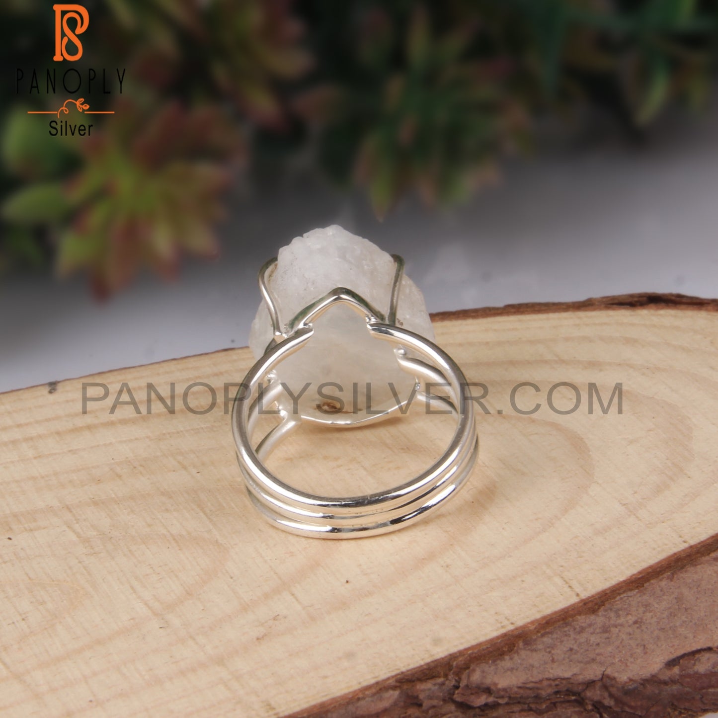 Rainbow Moonstone Rough Gem 925 Sterling Silver Aesthetic Ring