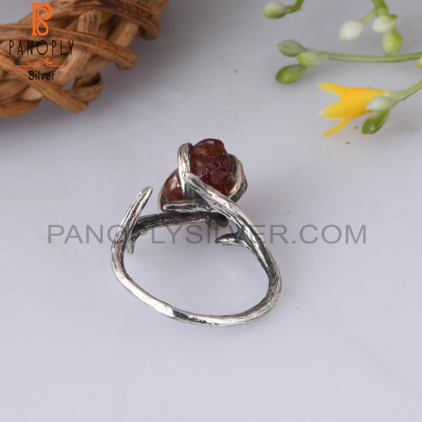 Garnet Rough 925 Sterling Silver Ring
