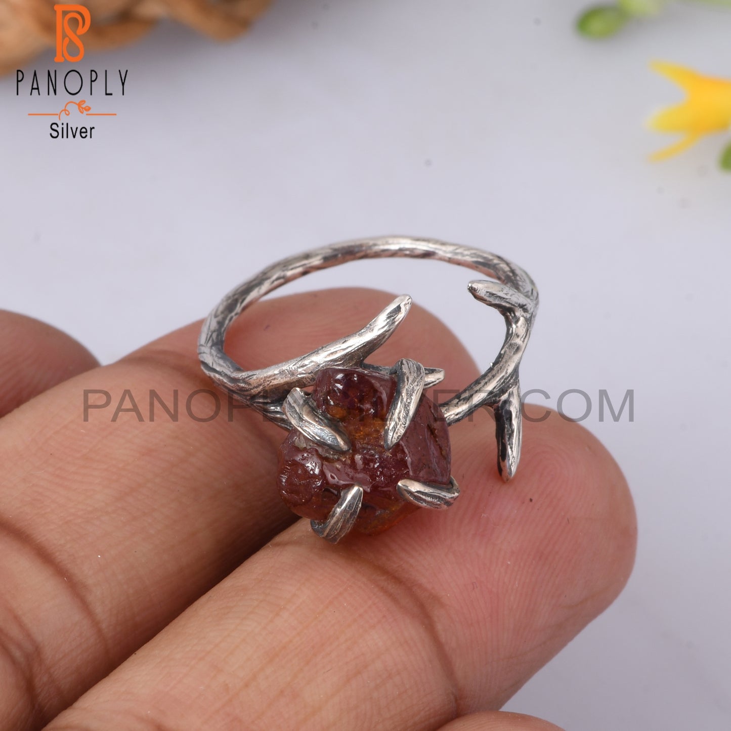 Garnet Rough 925 Sterling Silver Ring
