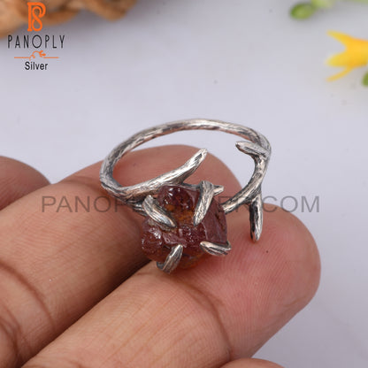 Garnet Rough 925 Sterling Silver Ring