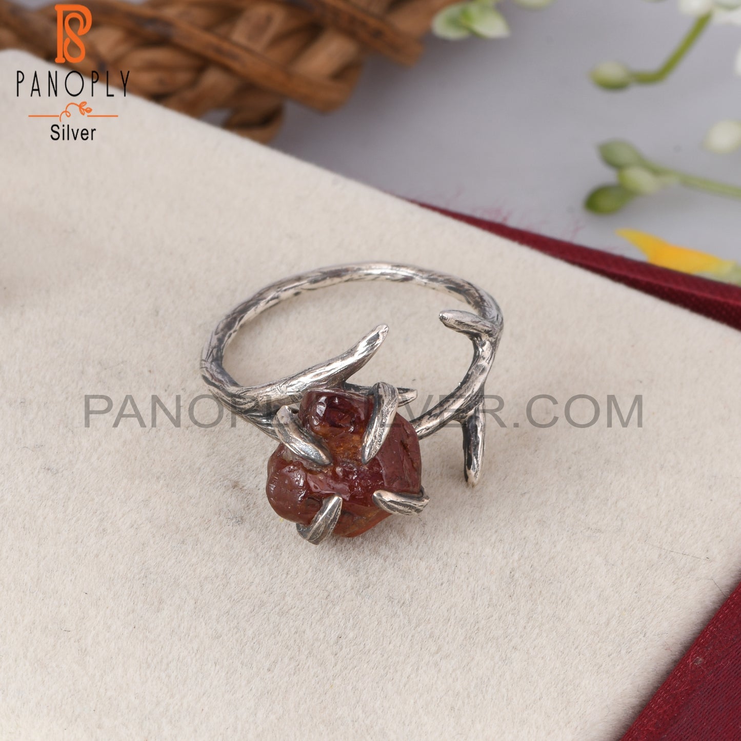 Garnet Rough 925 Sterling Silver Ring