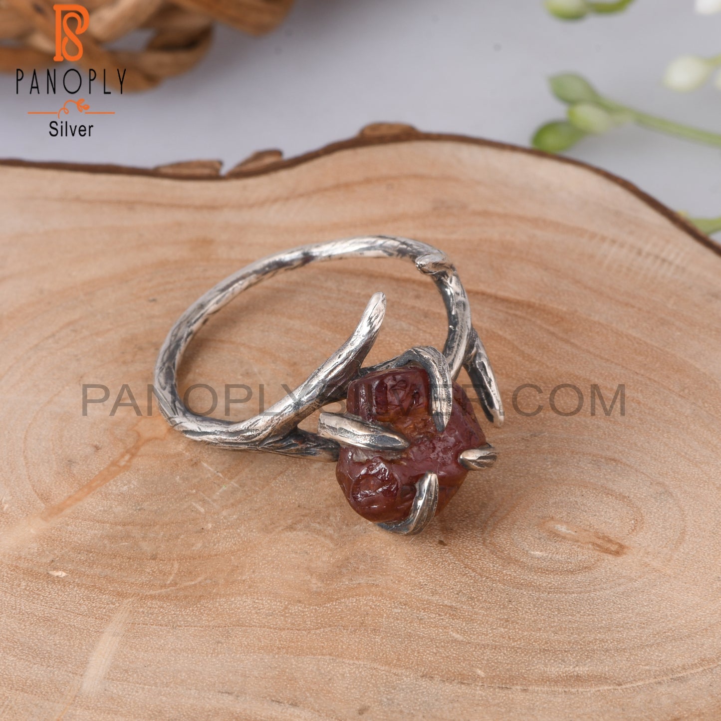 Garnet Rough 925 Sterling Silver Ring