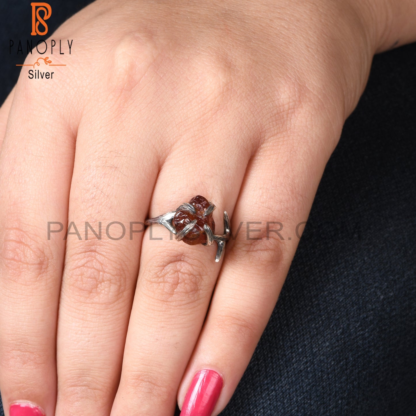 Garnet Rough 925 Sterling Silver Ring