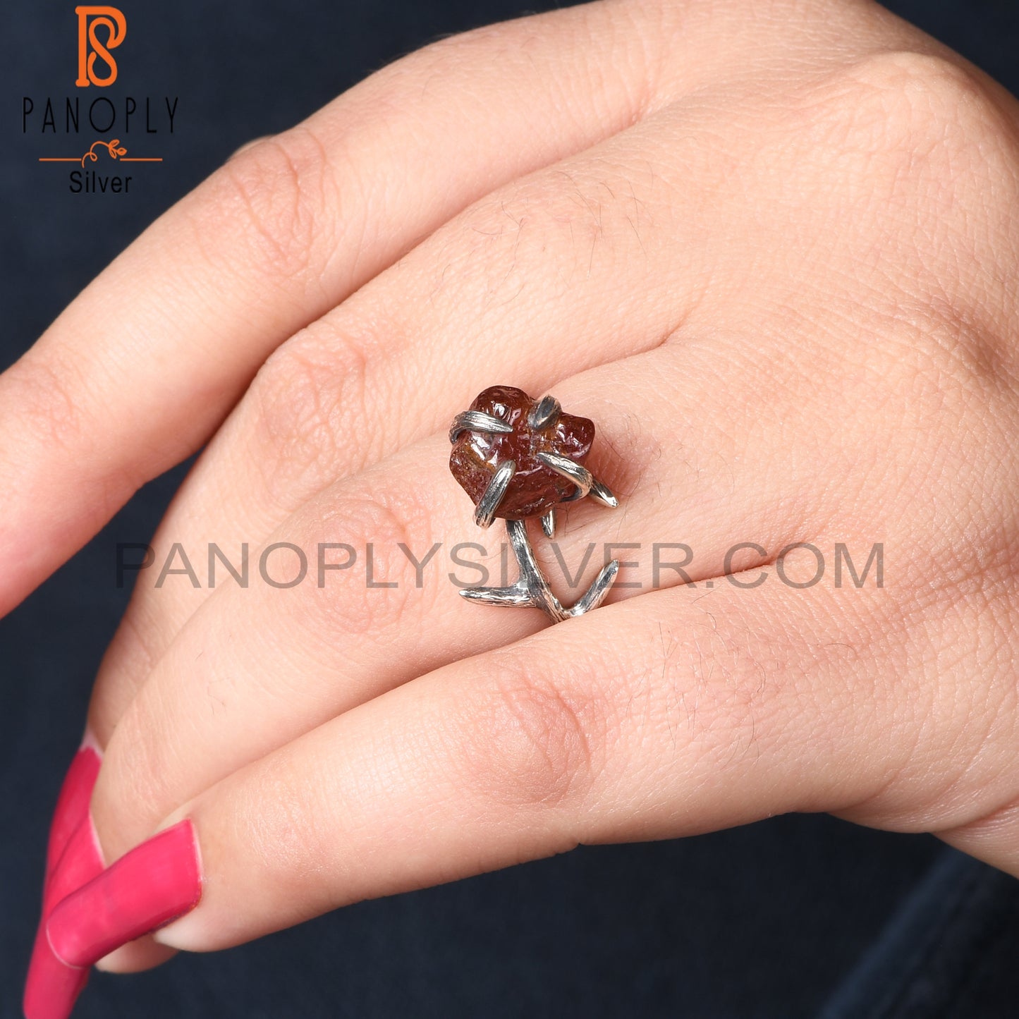 Garnet Rough 925 Sterling Silver Ring