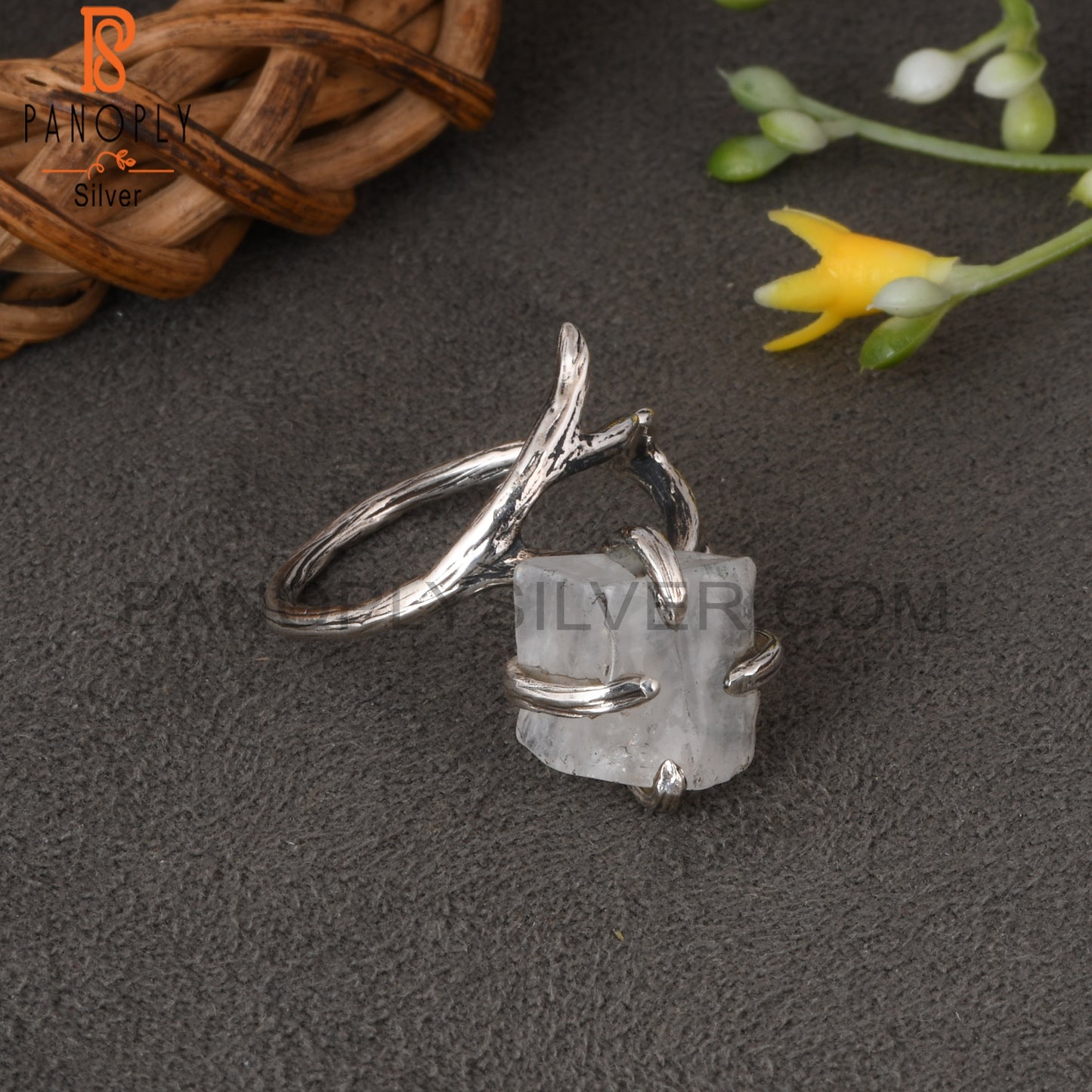 Rainbow Moonstone 925 Sterling Silver Branch Ring