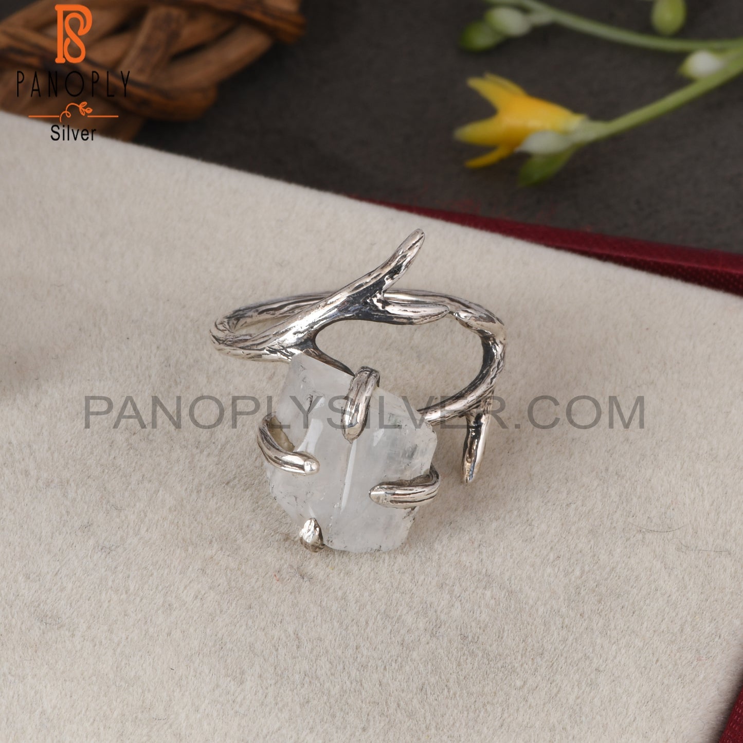 Rainbow Moonstone 925 Sterling Silver Branch Ring