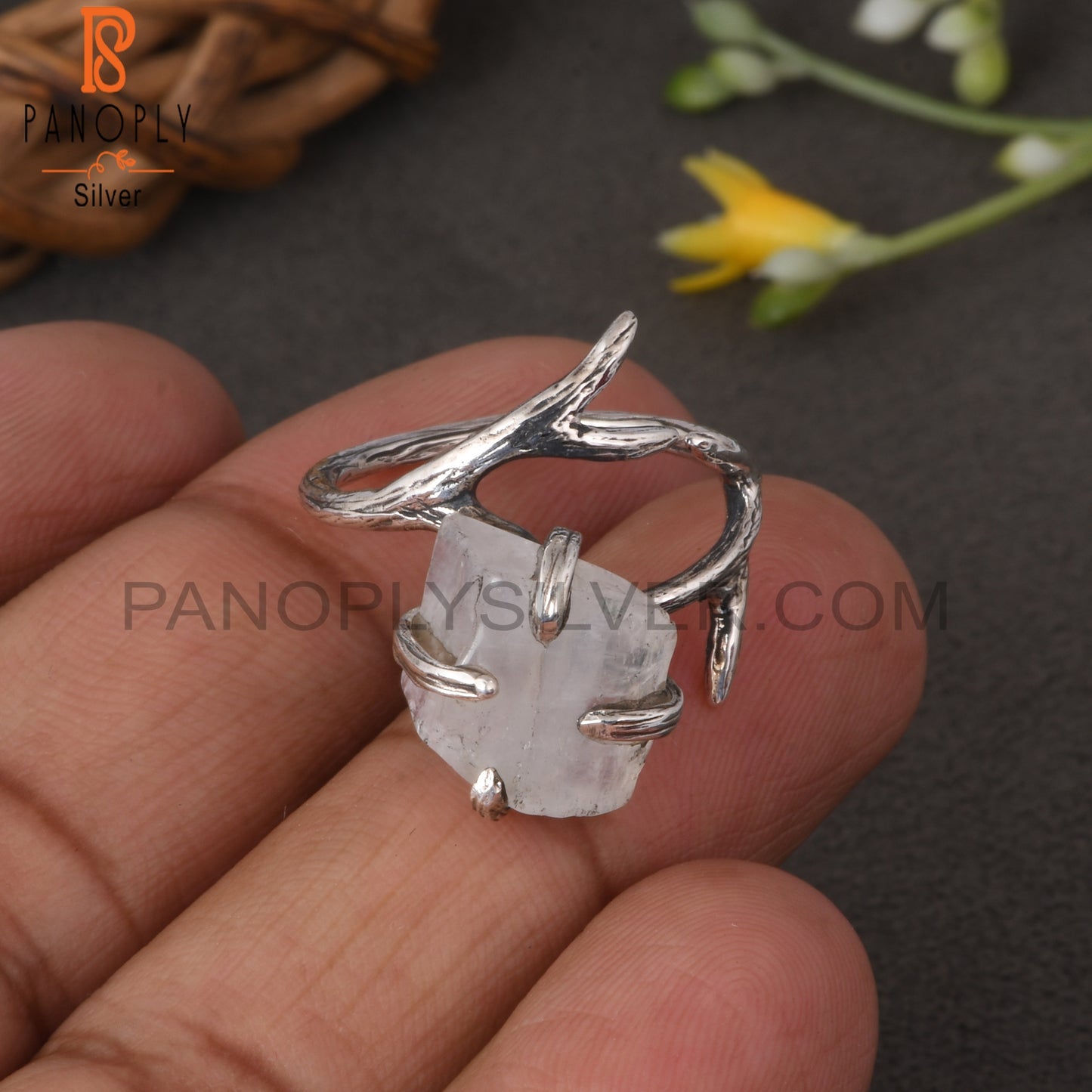 Rainbow Moonstone 925 Sterling Silver Branch Ring