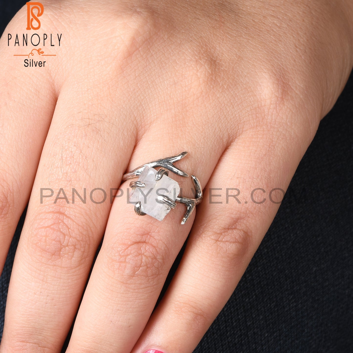 Rainbow Moonstone 925 Sterling Silver Branch Ring