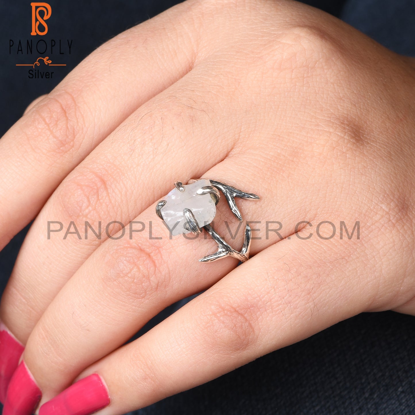 Rainbow Moonstone 925 Sterling Silver Branch Ring
