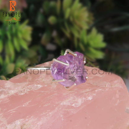 Rough Amethyst 925 Sterling Silver Stackable Ring