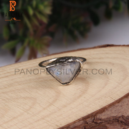 Rough Rainbow Moonstone Sterling Silver 925 Ring
