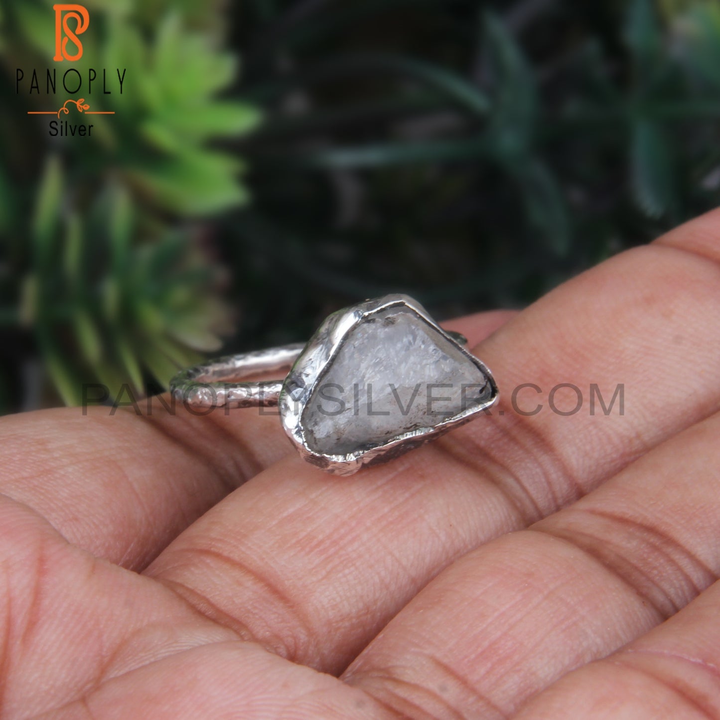 Rough Rainbow Moonstone Sterling Silver 925 Ring