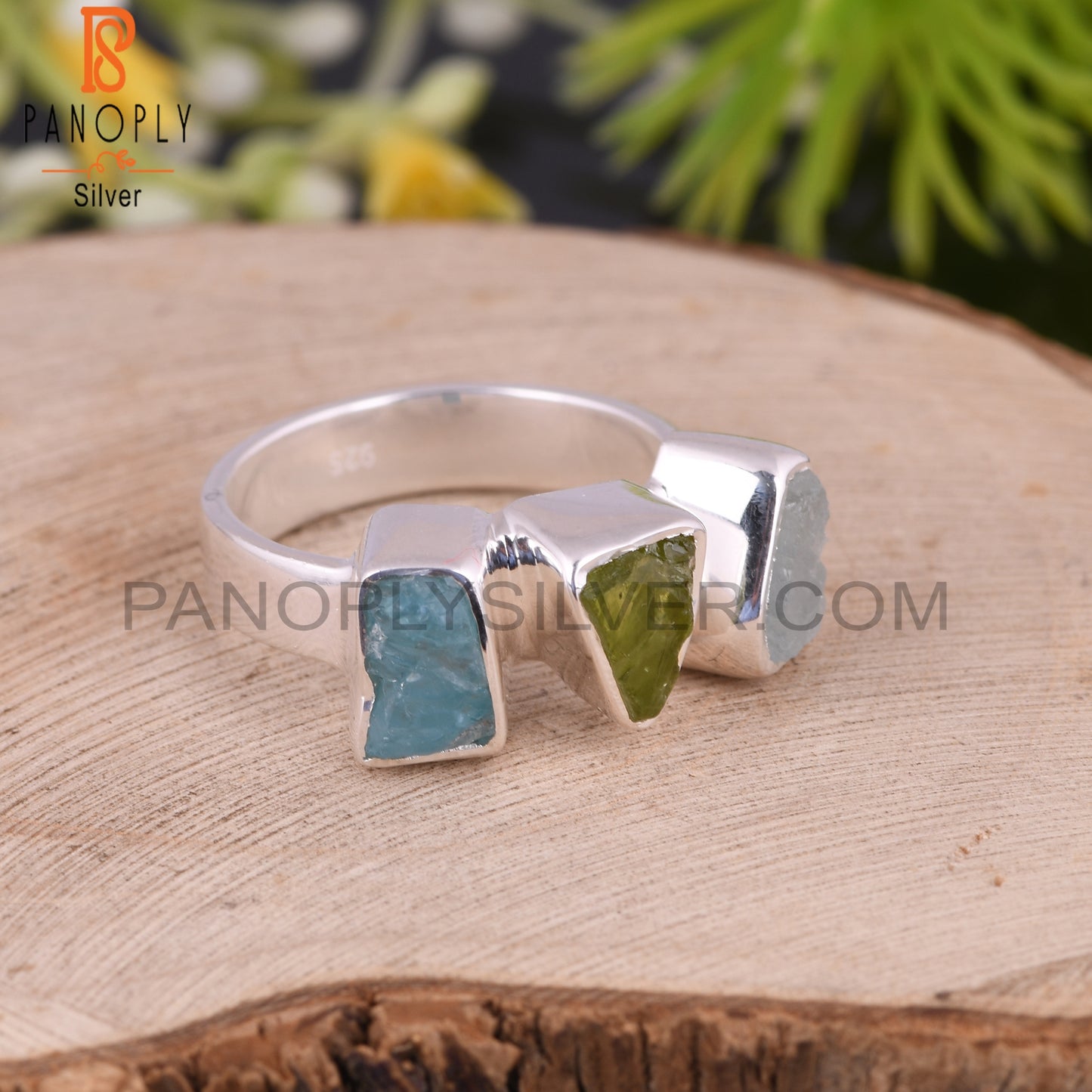 Aquamarine, Peridot & Apatite 925 Sterling Silver Ring