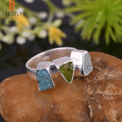 Aquamarine, Peridot & Apatite 925 Sterling Silver Ring
