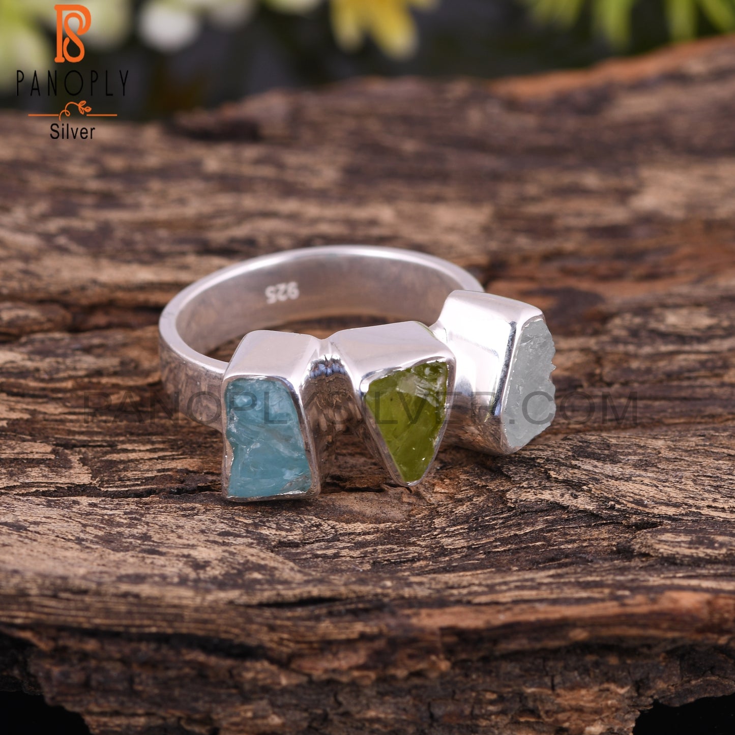 Aquamarine, Peridot & Apatite 925 Sterling Silver Ring