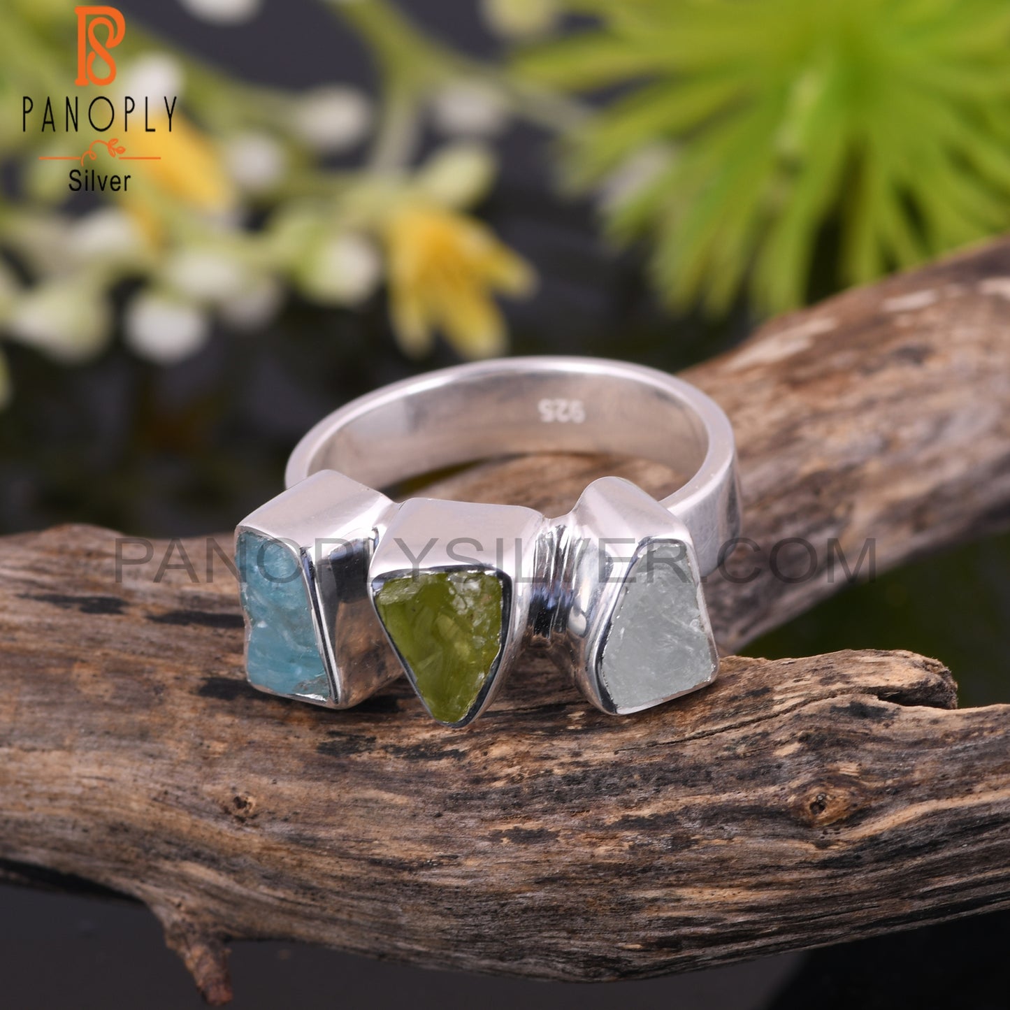 Aquamarine, Peridot & Apatite 925 Sterling Silver Ring