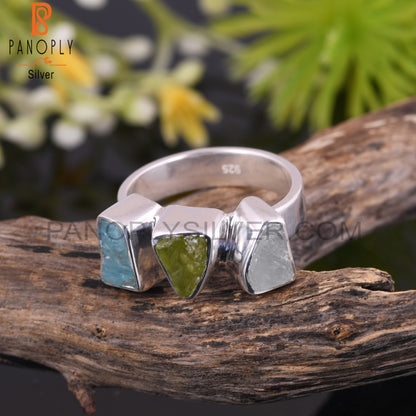 Aquamarine, Peridot & Apatite 925 Sterling Silver Ring
