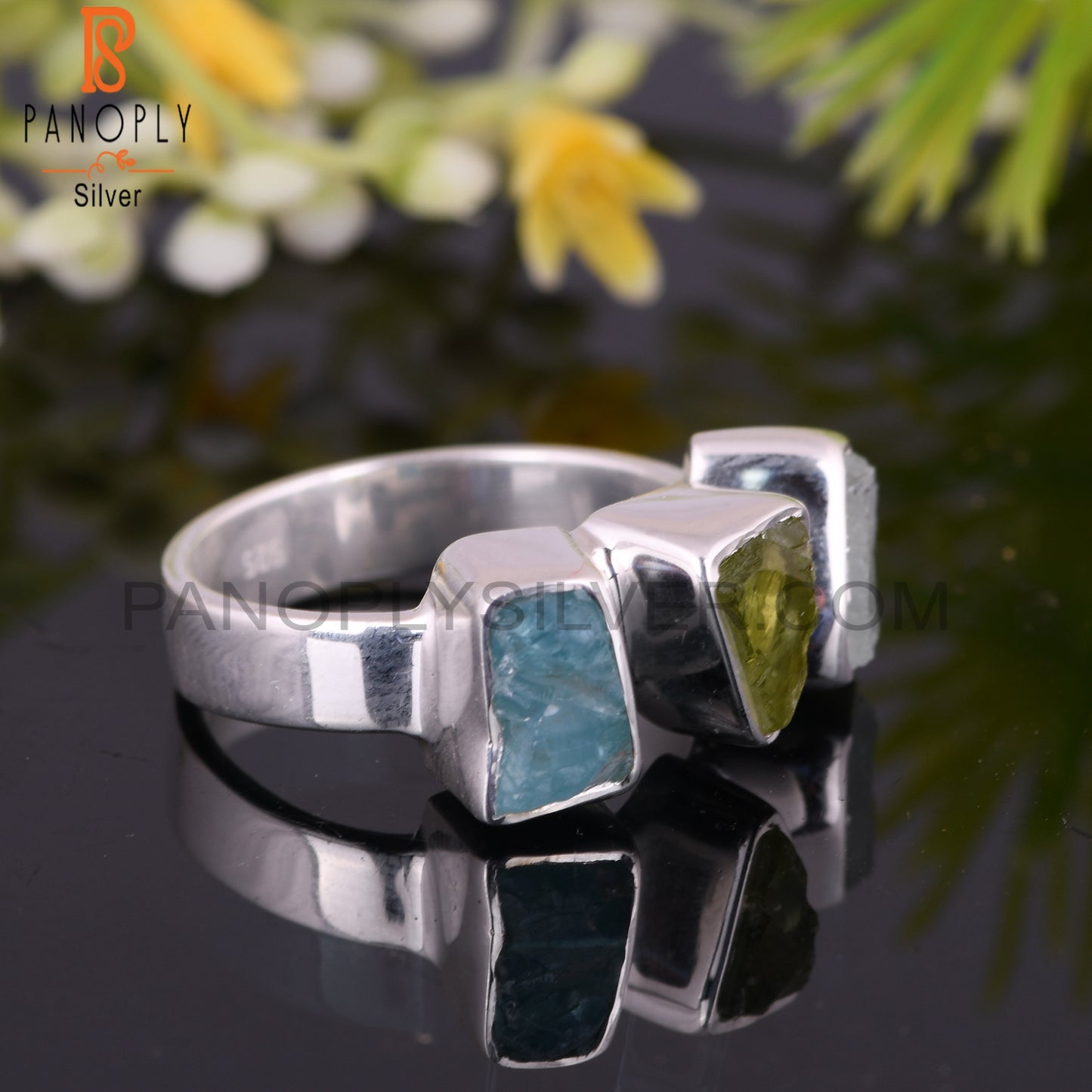 Aquamarine, Peridot & Apatite 925 Sterling Silver Ring