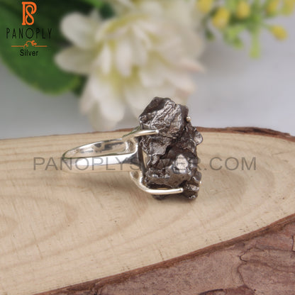 Meteorite Rough 925 Sterling Silver Ring For Gift