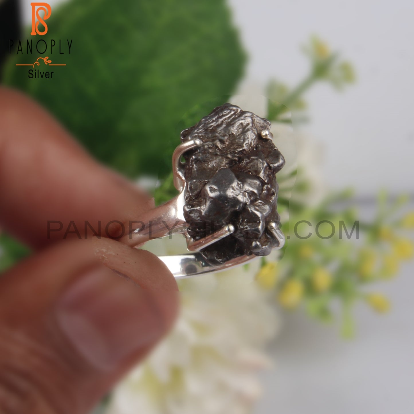 Meteorite Rough 925 Sterling Silver Ring For Gift