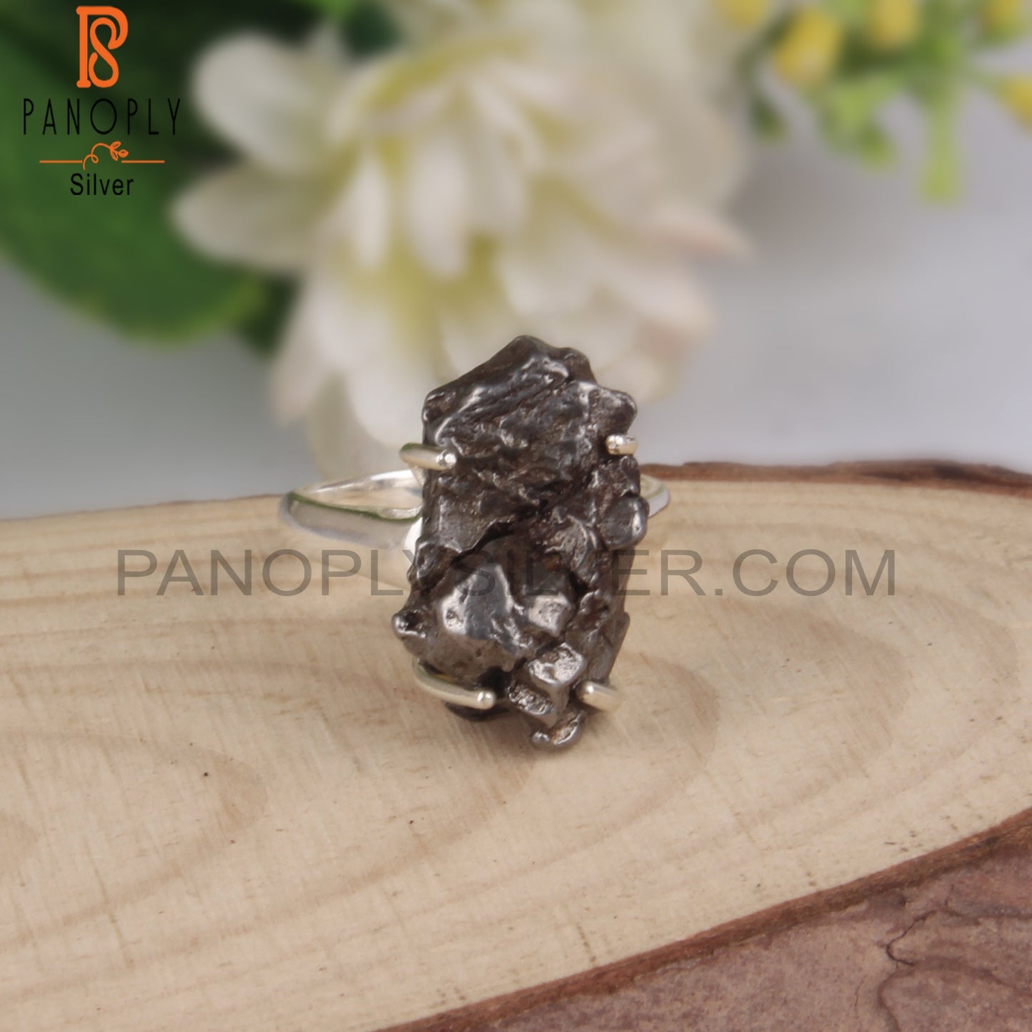 Meteorite Rough 925 Sterling Silver Ring For Gift
