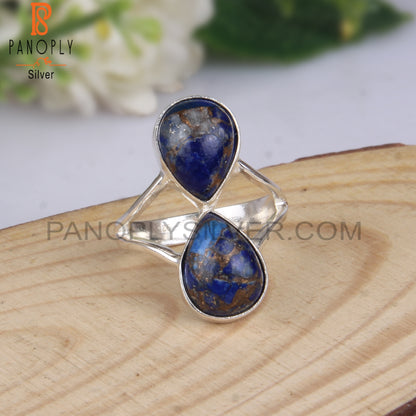 Pear Shape Mojave Copper Lapis Silver Ring For Anniversary