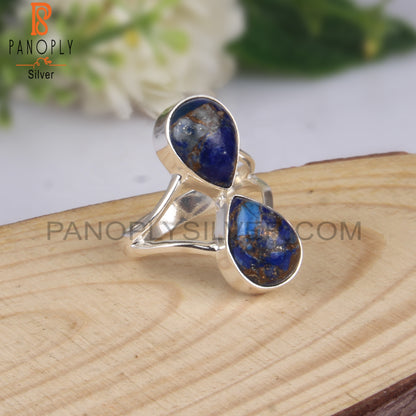 Pear Shape Mojave Copper Lapis Silver Ring For Anniversary