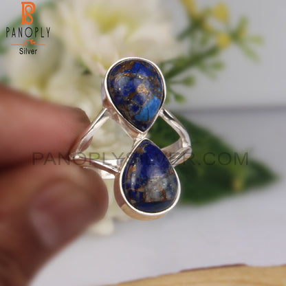Pear Shape Mojave Copper Lapis Silver Ring For Anniversary