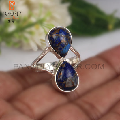 Pear Shape Mojave Copper Lapis Silver Ring For Anniversary
