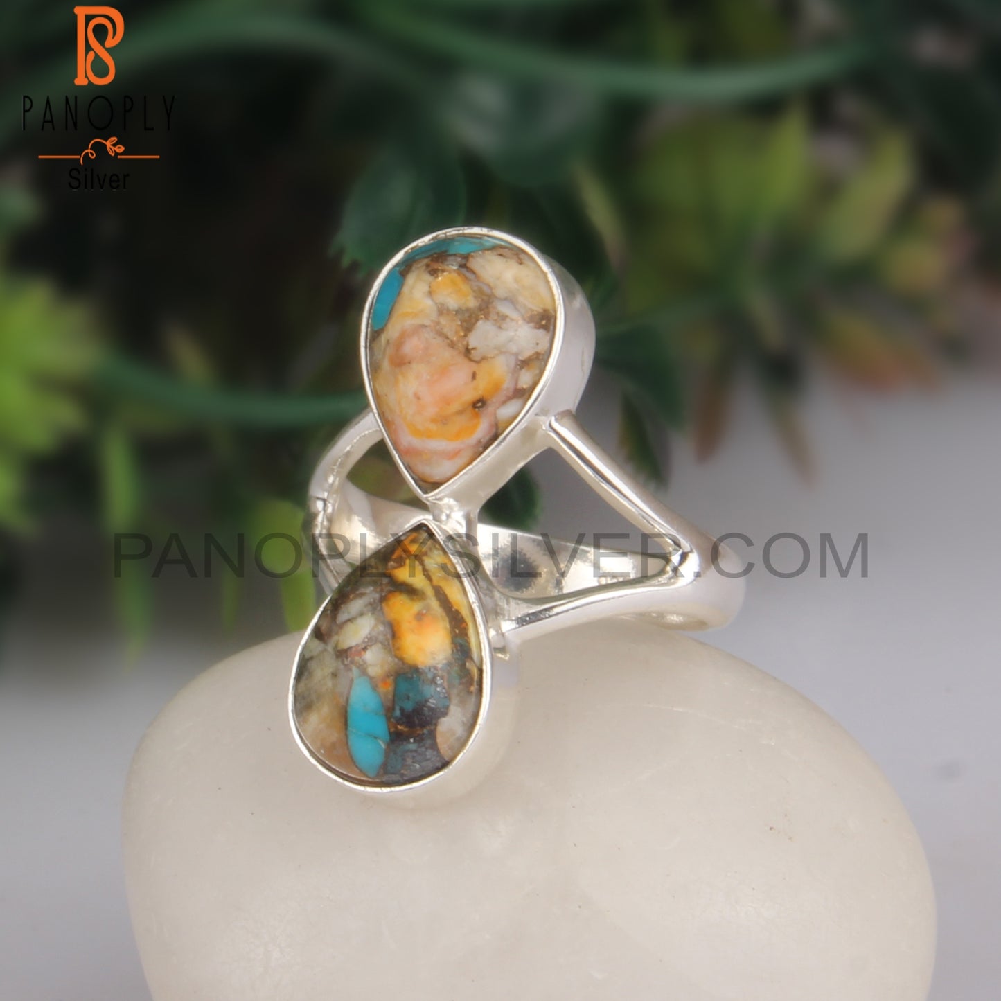 Pear Shape Designer Mojave Bumblebee Turquoise 925 Silver Ring