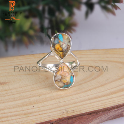 Pear Shape Designer Mojave Bumblebee Turquoise 925 Silver Ring