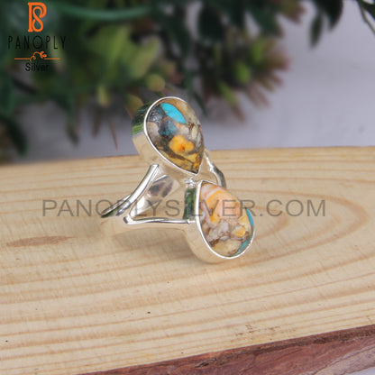 Pear Shape Designer Mojave Bumblebee Turquoise 925 Silver Ring