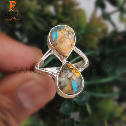 Pear Shape Designer Mojave Bumblebee Turquoise 925 Silver Ring