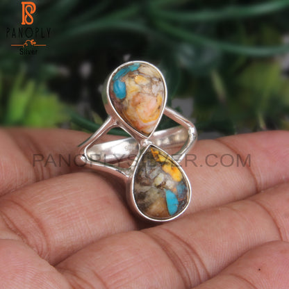Pear Shape Designer Mojave Bumblebee Turquoise 925 Silver Ring