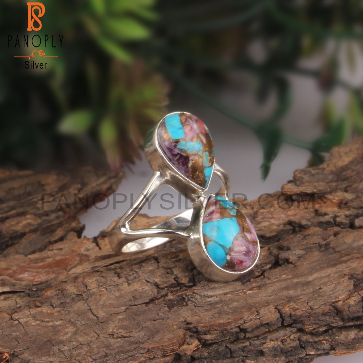 Mojave Copper Purple Turquoise Pear 925 Silver Attractive Ring