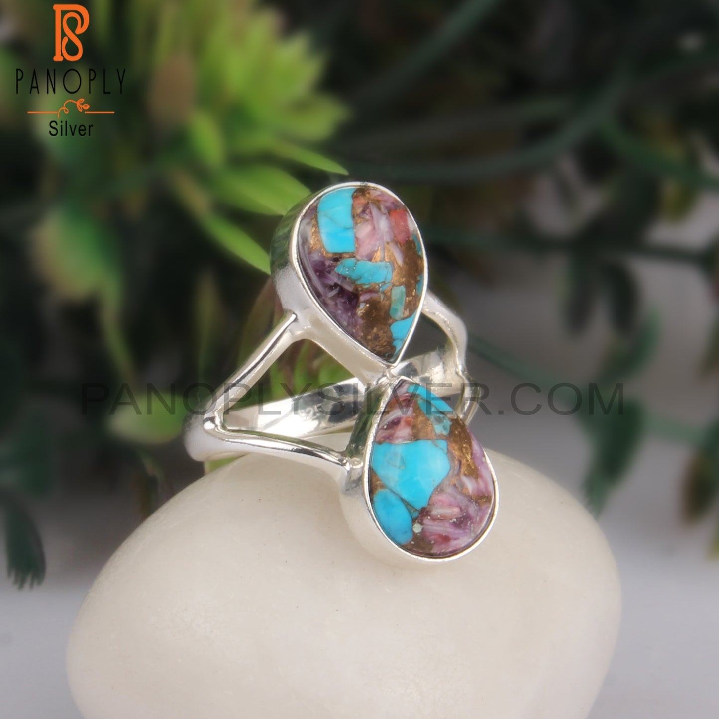Mojave Copper Purple Turquoise Pear 925 Silver Attractive Ring