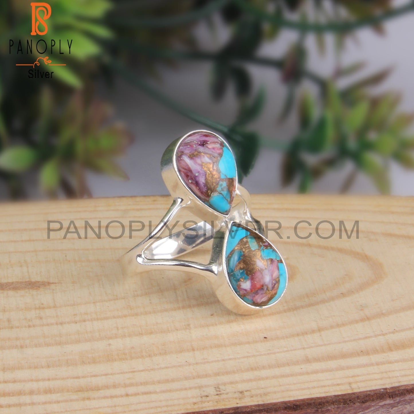Mojave Copper Purple Turquoise Pear 925 Silver Attractive Ring