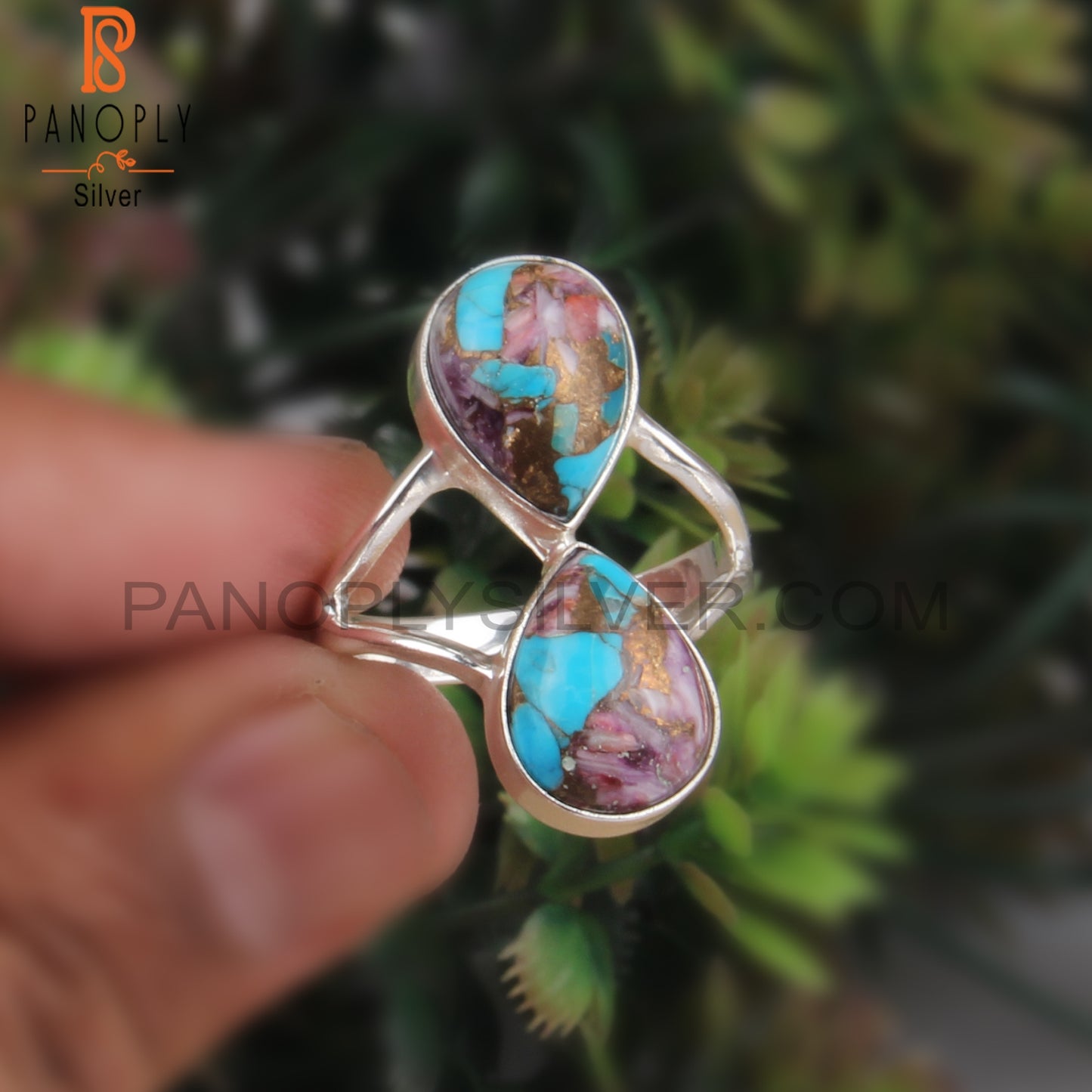 Mojave Copper Purple Turquoise Pear 925 Silver Attractive Ring