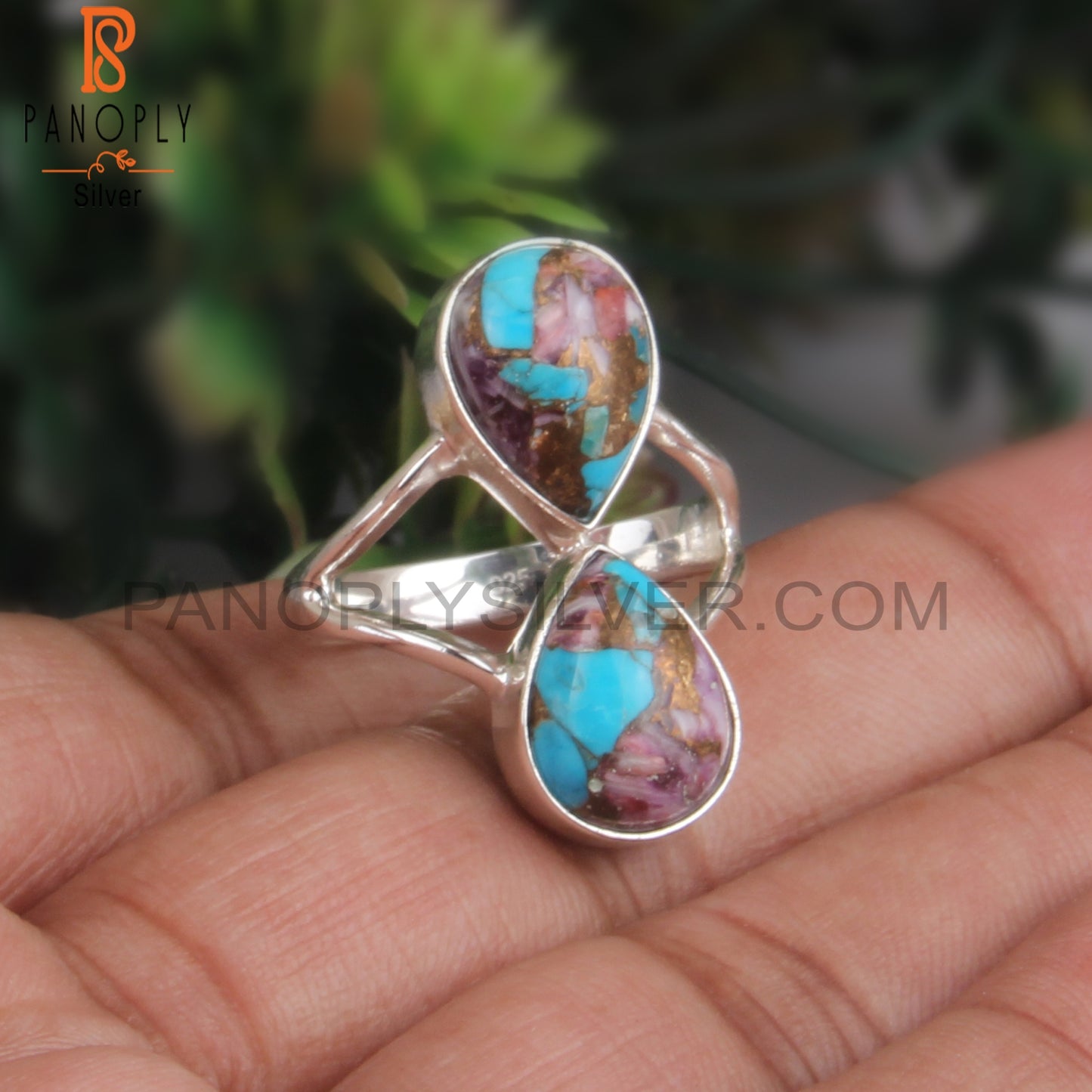Mojave Copper Purple Turquoise Pear 925 Silver Attractive Ring