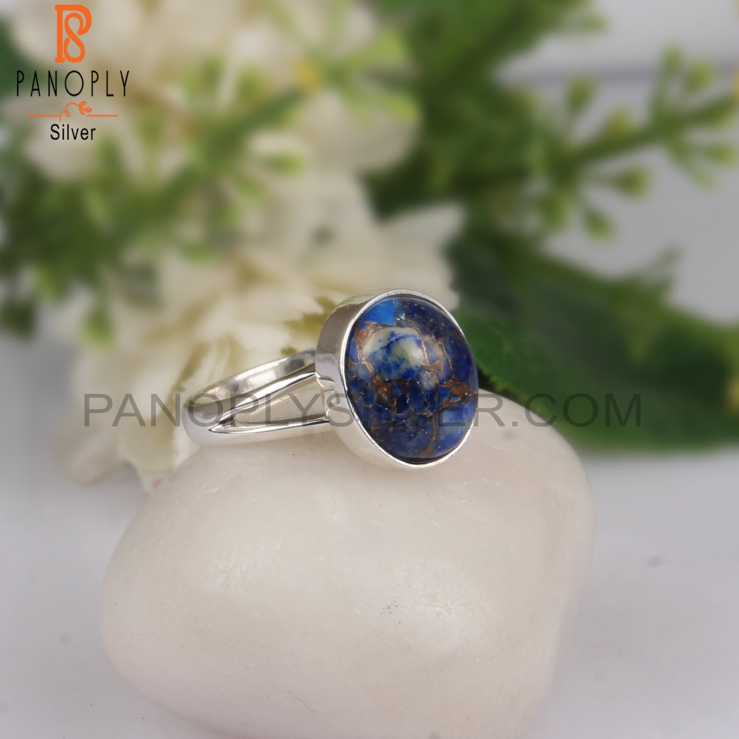 Cabochon Mojave Copper Lapis Oval 925 Sterling Silver Ring