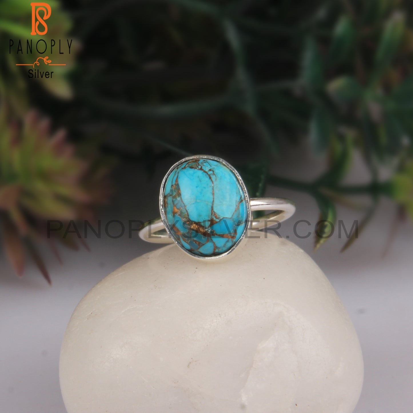 Pretty Elegant Mojave Copper Turquoise Oval 925 Silver Ring