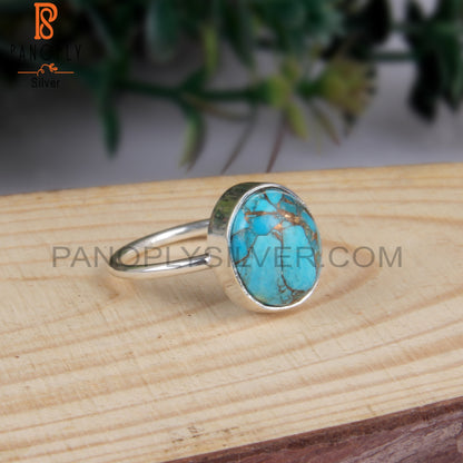 Pretty Elegant Mojave Copper Turquoise Oval 925 Silver Ring