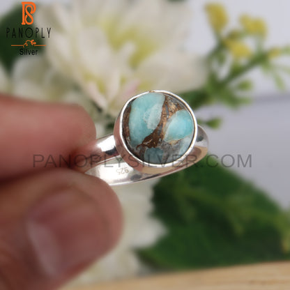 Mojave Copper Amazonite Round Shape 925 Sterling Silver Ring